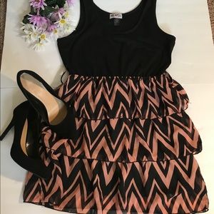 Black and coral zigzag dress size L